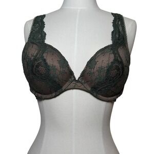 Victorias Secret Dream Angels Push Up Bra Lace Trim Green Tan Sexy 34C